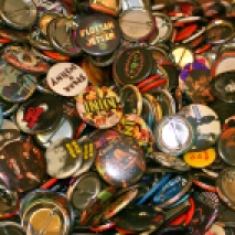Rummage through the bin of rock themed pins Photo: Hayley Lynch